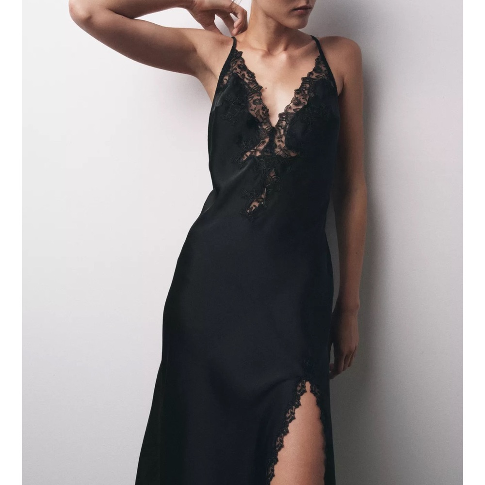 Zara Elegant Black Lace Midi Dress